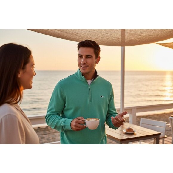 Vineyard Vines UNISEX Mint Green Half-Zip Pullover  Pima Cotton Whale Logo - Picture 3 of 12